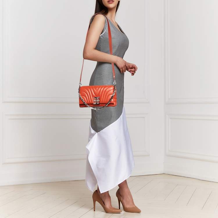 Pre Owned Givenchy Orange Quilted Leather 4G Chain Shoulder Bag
