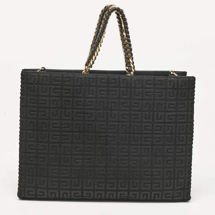 Pre Owned Givenchy Black Monogram Embroidered Canvas G Tote