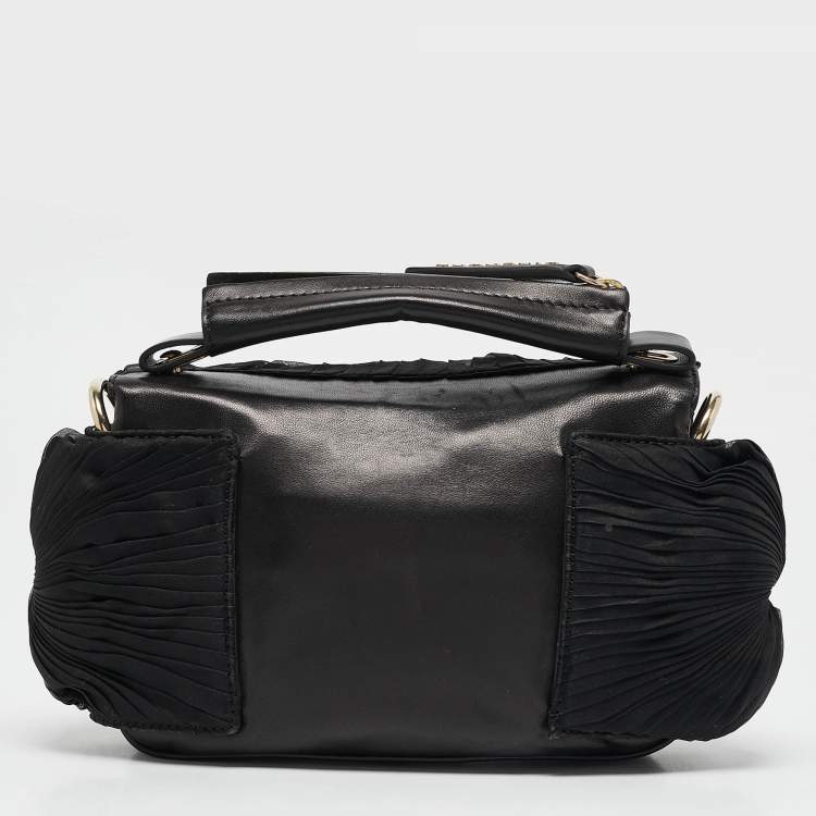 Pre Owned Givenchy Black Leather and Satin Pleated Floral Clutch