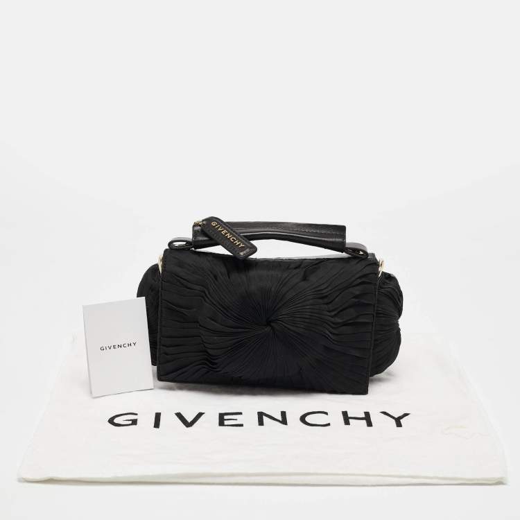 Pre Owned Givenchy Black Leather and Satin Pleated Floral Clutch