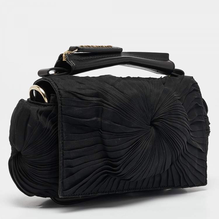 Pre Owned Givenchy Black Leather and Satin Pleated Floral Clutch