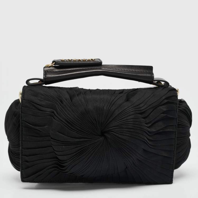 Pre Owned Givenchy Black Leather and Satin Pleated Floral Clutch