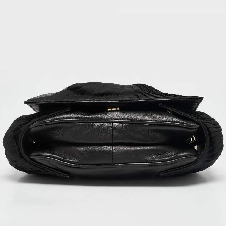 Pre Owned Givenchy Black Leather and Satin Pleated Floral Clutch