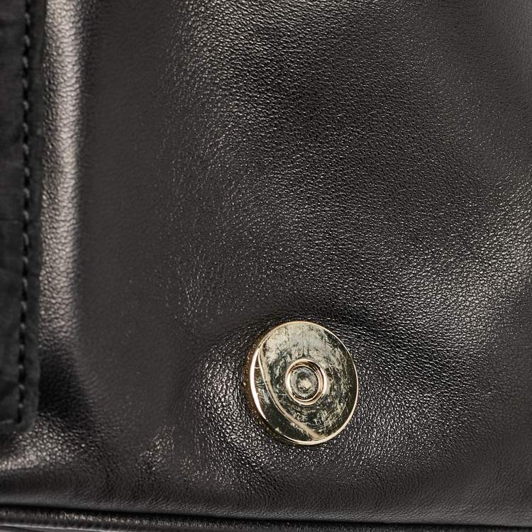Pre Owned Givenchy Black Leather and Satin Pleated Floral Clutch