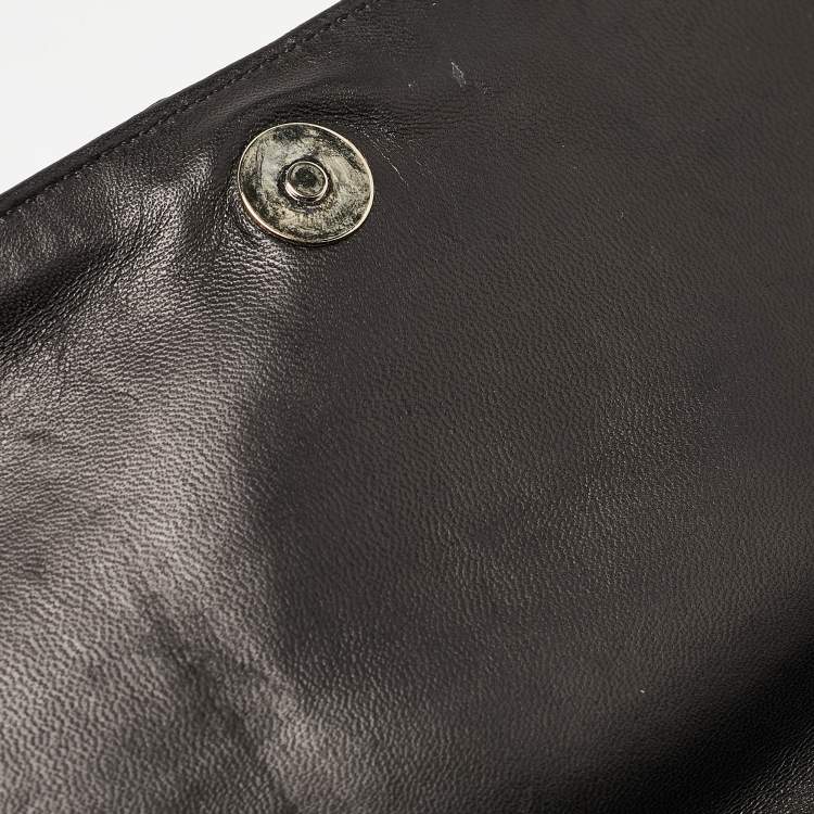 Pre Owned Givenchy Black Leather and Satin Pleated Floral Clutch