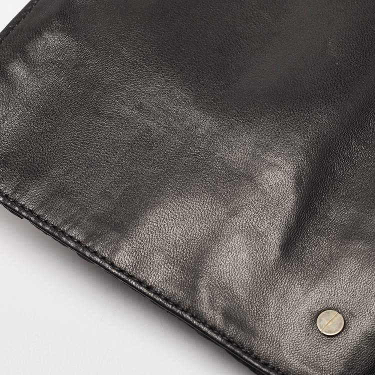 Pre Owned Givenchy Black Leather and Satin Pleated Floral Clutch