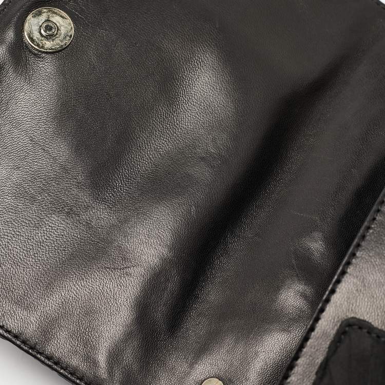 Pre Owned Givenchy Black Leather and Satin Pleated Floral Clutch