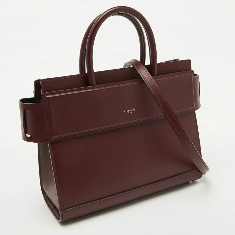 Pre Owned Givenchy Burgundy Leather Small Horizon Tote