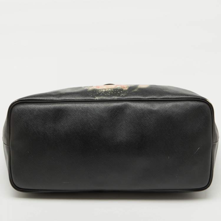 Pre Owned Givenchy Black Leather Antigona Rottweiler Print Shopper Tote 