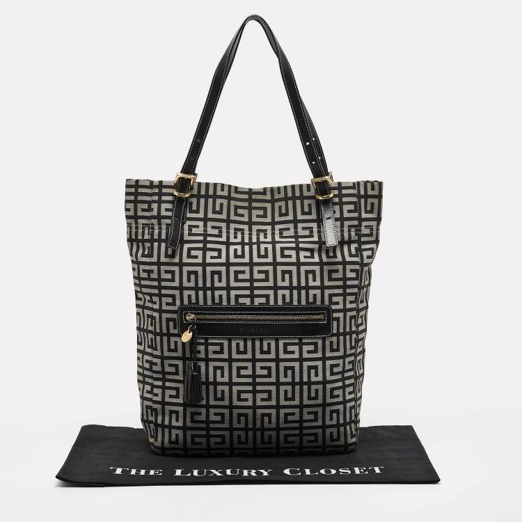 Pre Owned Givenchy Grey/Black Monogram Canvas and Leather Tassel Zip Tote