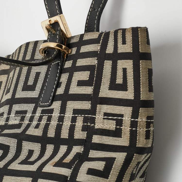 Pre Owned Givenchy Grey/Black Monogram Canvas and Leather Tassel Zip Tote