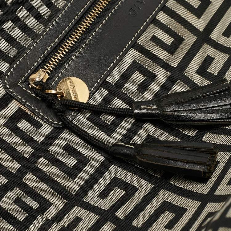 Pre Owned Givenchy Grey/Black Monogram Canvas and Leather Tassel Zip Tote