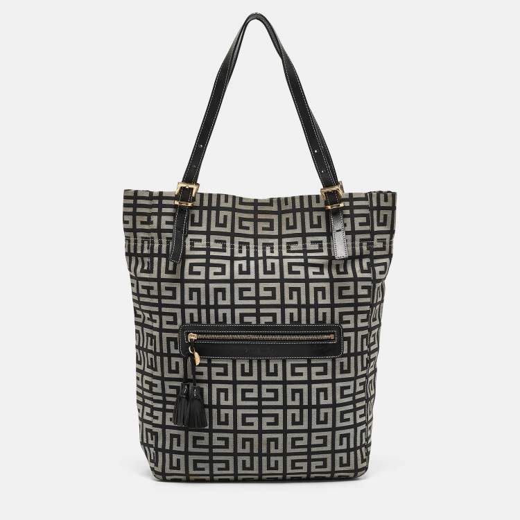 Pre Owned Givenchy Grey/Black Monogram Canvas and Leather Tassel Zip Tote