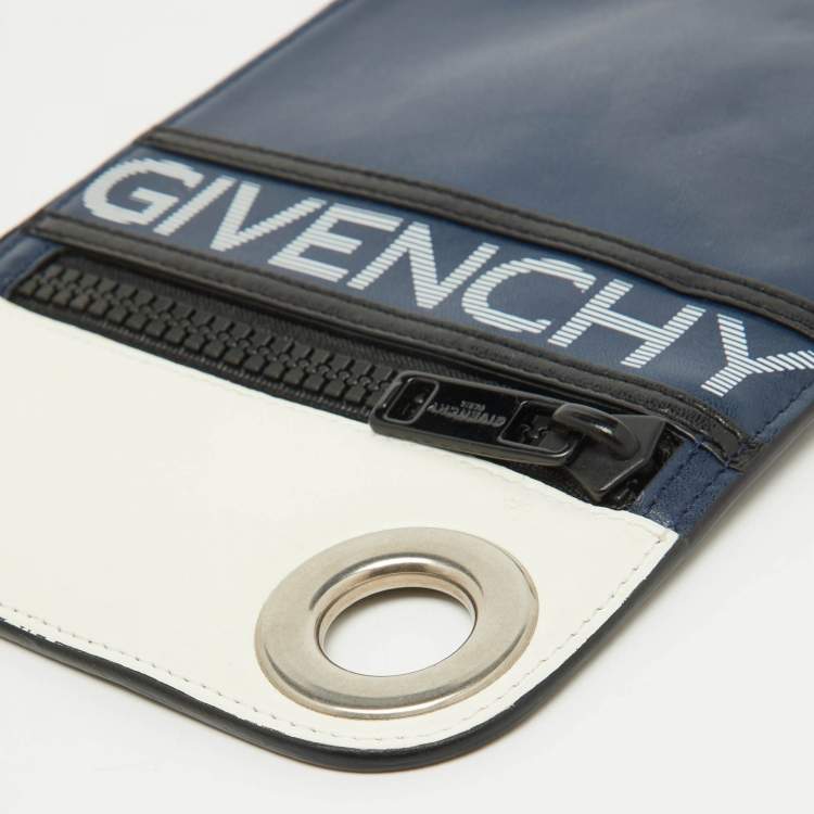 Pre Owned Givenchy Blue/White Leather Sac Bandouillere Fin Crossbody Bag