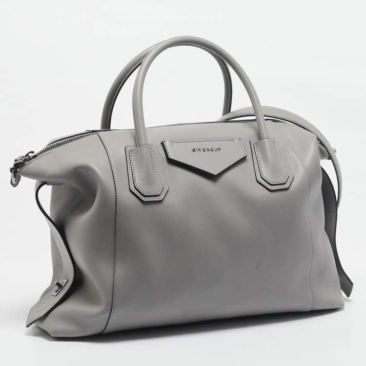 Pre Owned Givenchy Grey Leather Medium Antigona Soft Satchel