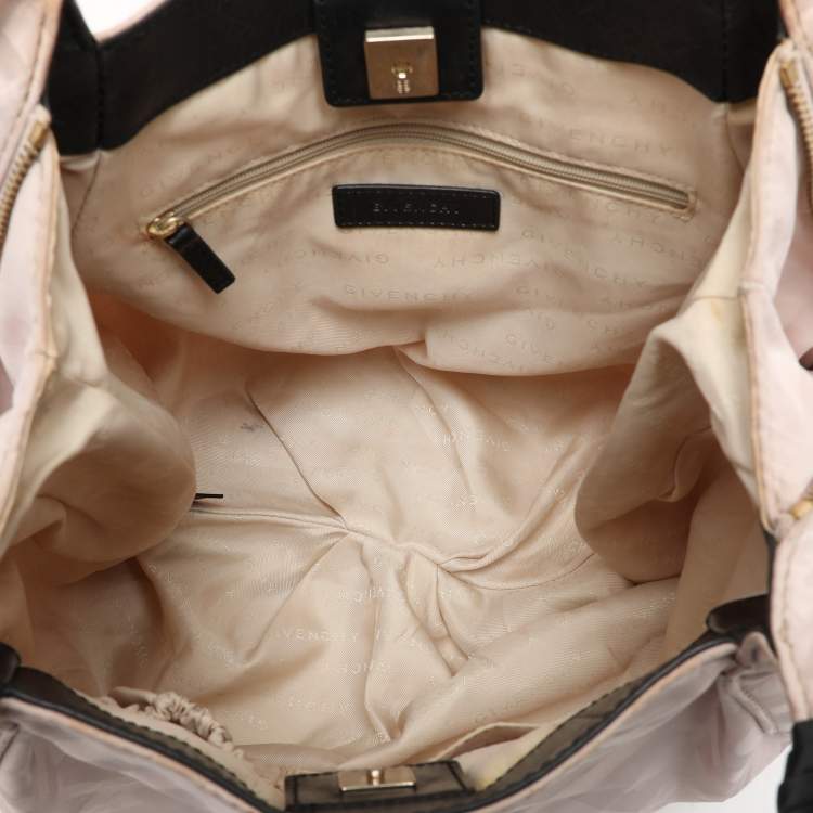 Pre Owned Givenchy Light Beige/Black Monogram Nylon and Leather Hobo