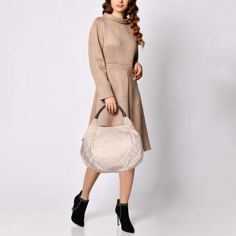 Pre Owned Givenchy Light Beige/Black Monogram Nylon and Leather Hobo