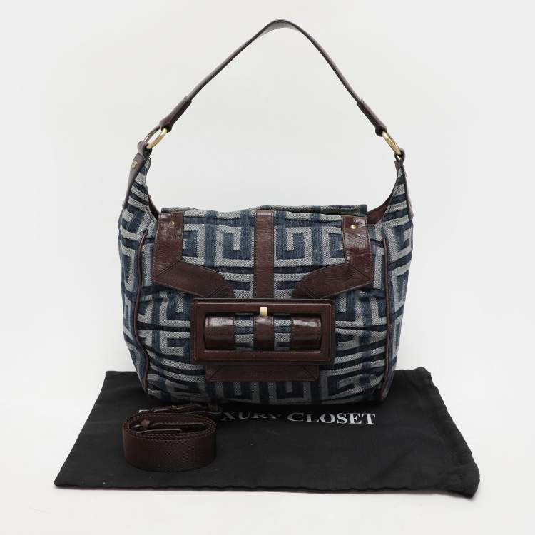 Pre Owned Givenchy Blue/Brown Fabric and Leather Shoulder Bag