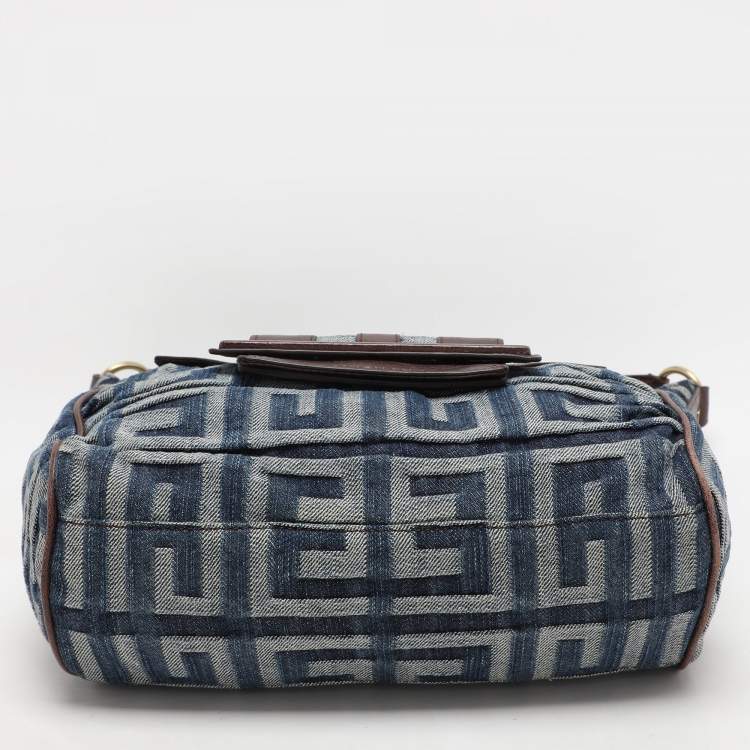 Pre Owned Givenchy Blue/Brown Fabric and Leather Shoulder Bag