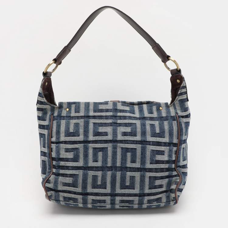 Pre Owned Givenchy Blue/Brown Fabric and Leather Shoulder Bag