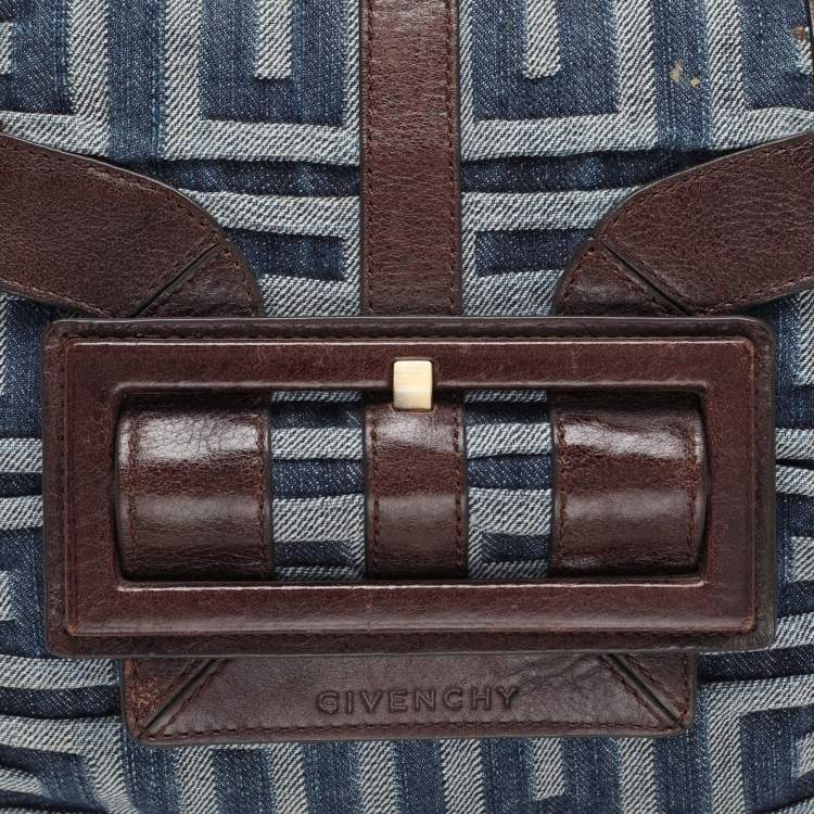 Pre Owned Givenchy Blue/Brown Fabric and Leather Shoulder Bag