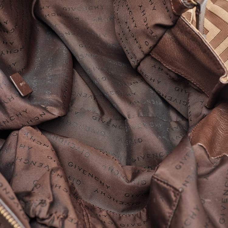 Pre Owned Givenchy Brown/Beige Monogram Canvas and Leather Double Zip Tote