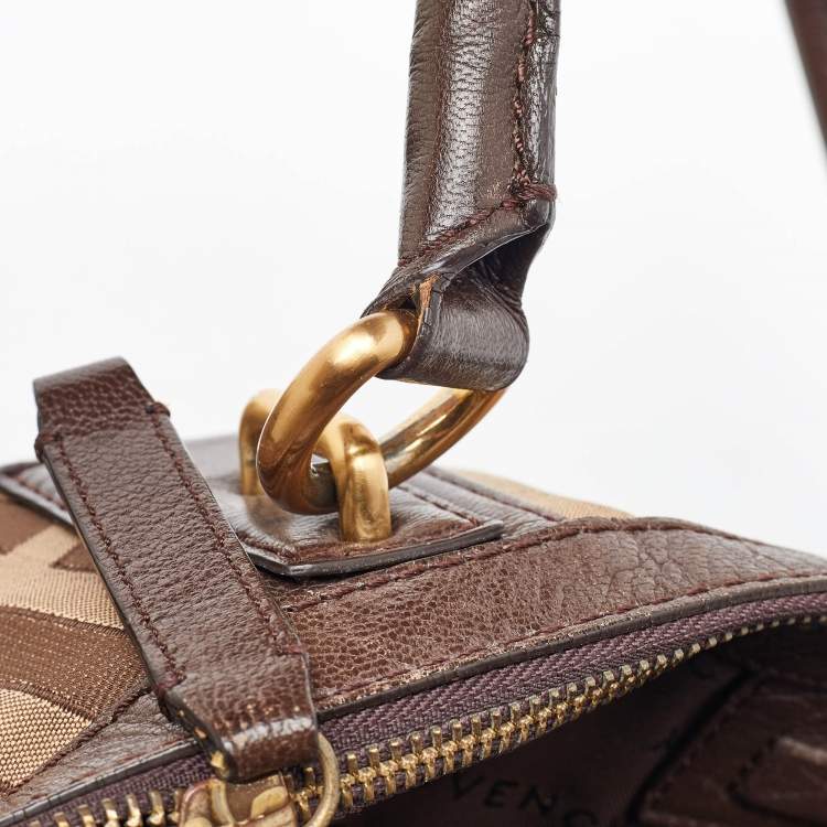 Pre Owned Givenchy Brown/Beige Monogram Canvas and Leather Double Zip Tote