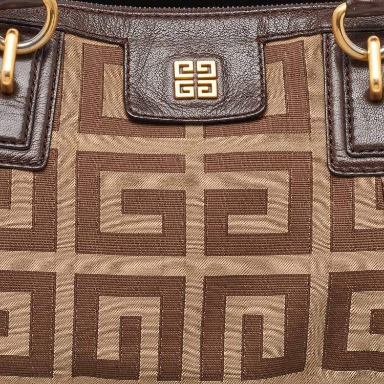 Pre Owned Givenchy Brown/Beige Monogram Canvas and Leather Double Zip Tote