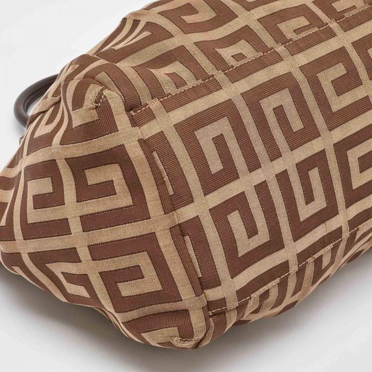 Pre Owned Givenchy Brown/Beige Monogram Canvas and Leather Double Zip Tote