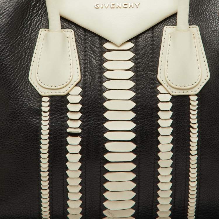 Pre Owned Givenchy Black/White Leather Medium Antigona Satchel