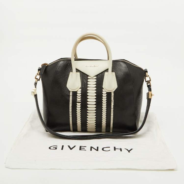 Pre Owned Givenchy Black/White Leather Medium Antigona Satchel
