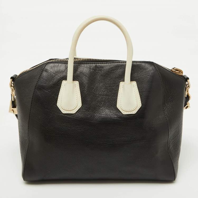 Pre Owned Givenchy Black/White Leather Medium Antigona Satchel