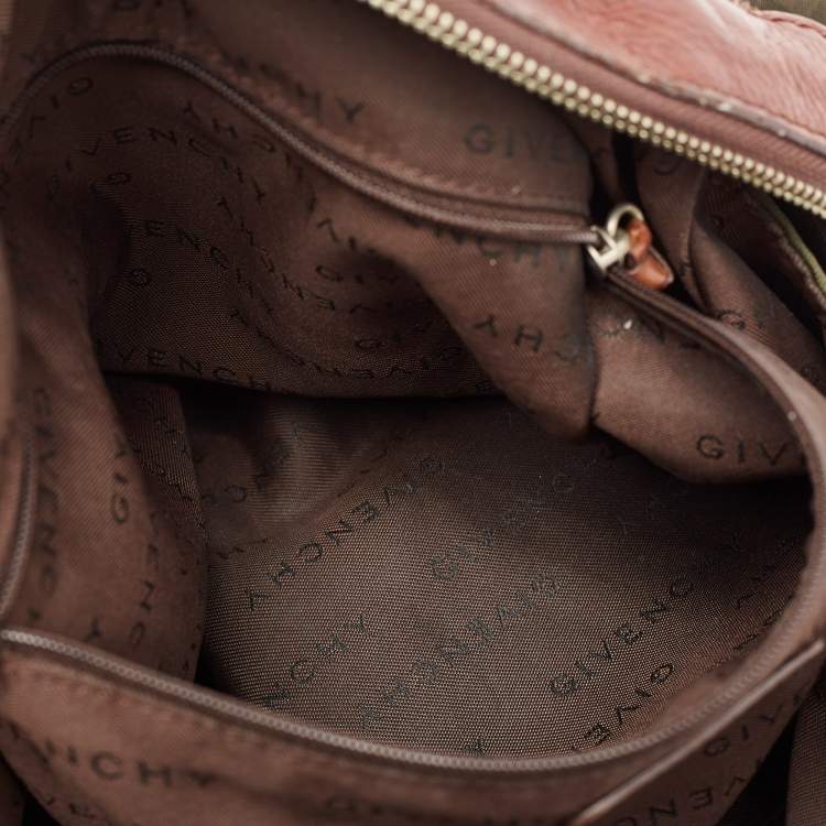 Pre Owned Givenchy Brown/Olive Green Monogram Nylon and Leather Shoulder Bag