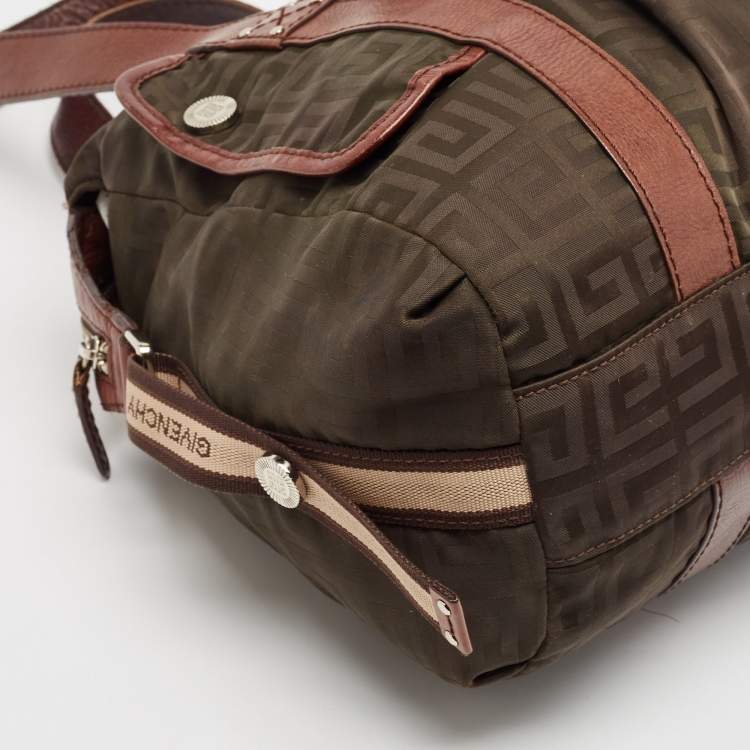 Pre Owned Givenchy Brown/Olive Green Monogram Nylon and Leather Shoulder Bag