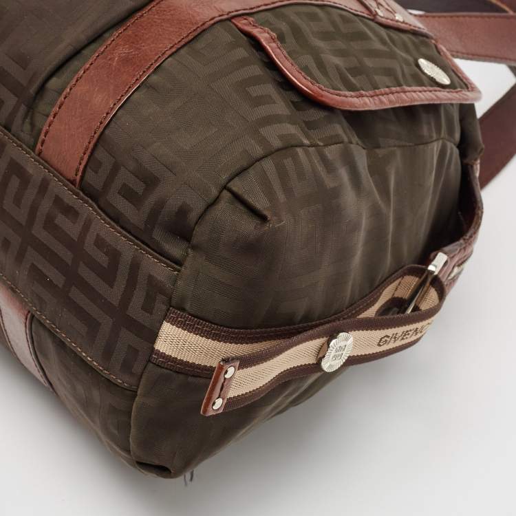 Pre Owned Givenchy Brown/Olive Green Monogram Nylon and Leather Shoulder Bag