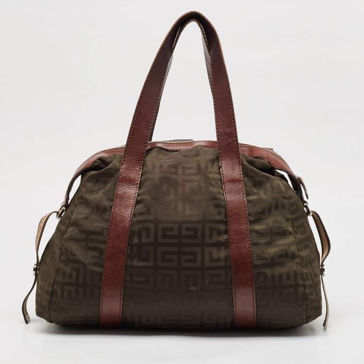 Pre Owned Givenchy Brown/Olive Green Monogram Nylon and Leather Shoulder Bag