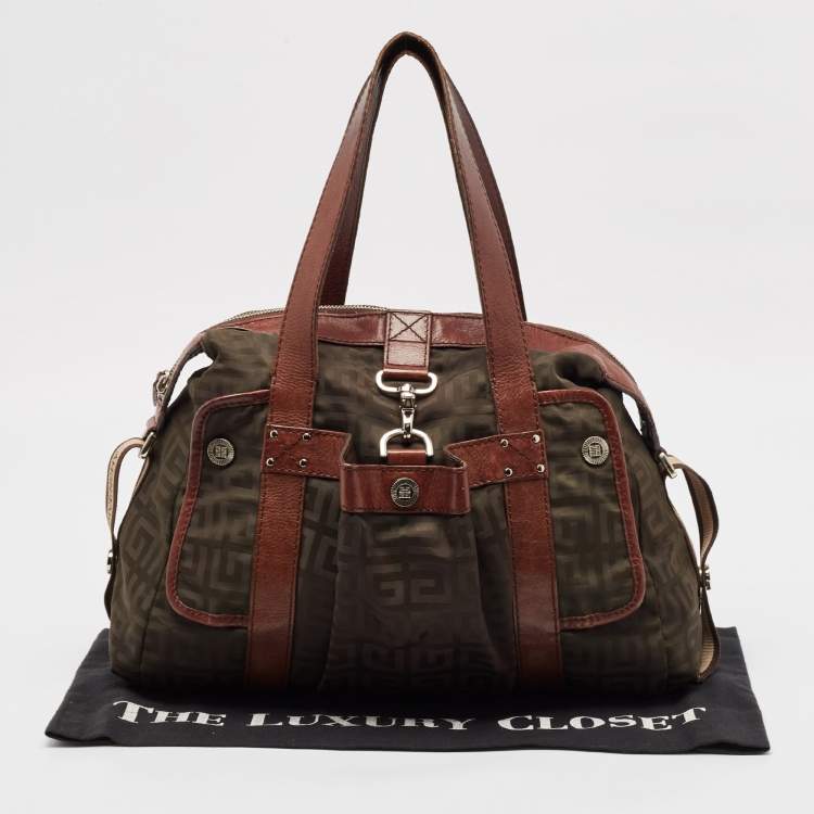 Pre Owned Givenchy Brown/Olive Green Monogram Nylon and Leather Shoulder Bag