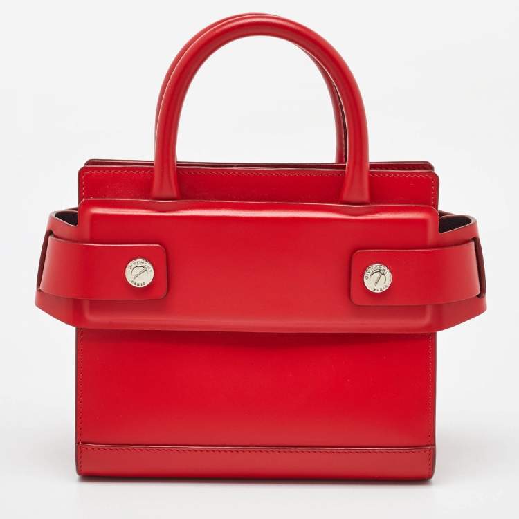 Pre Owned Givenchy Red Leather Nano Horizon Crossbody Bag
