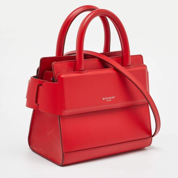 Pre Owned Givenchy Red Leather Nano Horizon Crossbody Bag