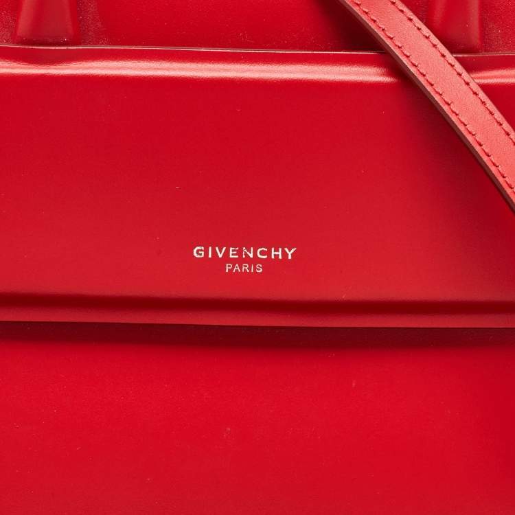Pre Owned Givenchy Red Leather Nano Horizon Crossbody Bag