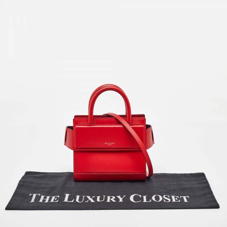 Pre Owned Givenchy Red Leather Nano Horizon Crossbody Bag