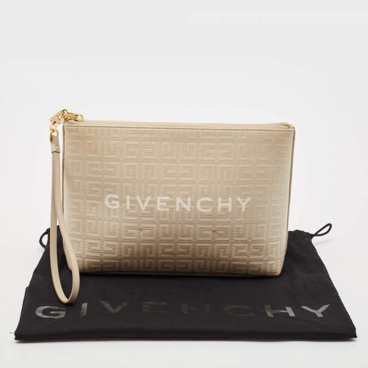 Pre Owned Givenchy Beige Monogram Coated Canvas Logo Detail 4G Pouch