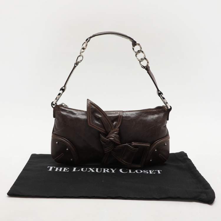 Pre Owned Givenchy Brown Leather Knot Detail Chain Shoulder Bag