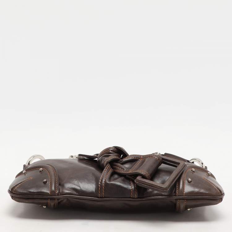 Pre Owned Givenchy Brown Leather Knot Detail Chain Shoulder Bag