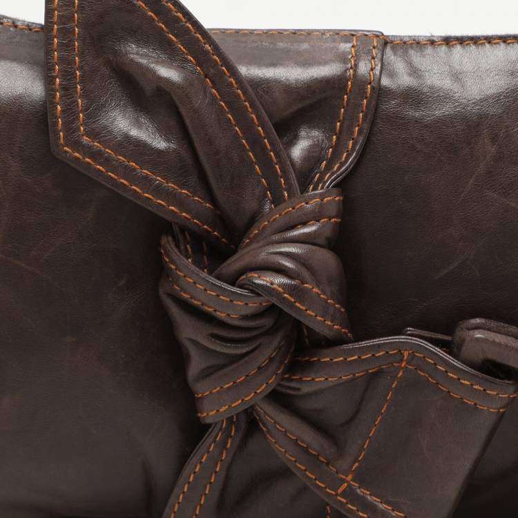 Pre Owned Givenchy Brown Leather Knot Detail Chain Shoulder Bag
