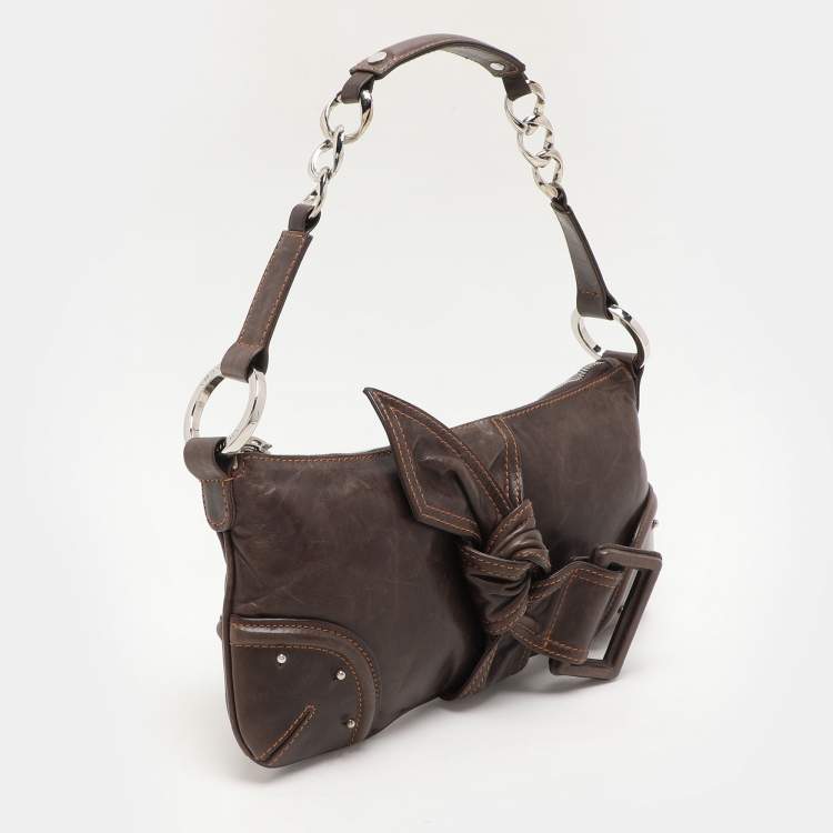 Pre Owned Givenchy Brown Leather Knot Detail Chain Shoulder Bag