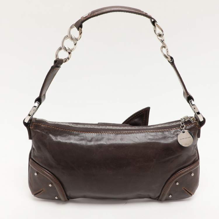 Pre Owned Givenchy Brown Leather Knot Detail Chain Shoulder Bag