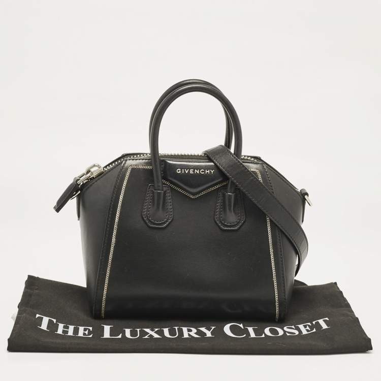 Pre Owned Givenchy Black Leather Mini Chain Embellished Antigona Satchel