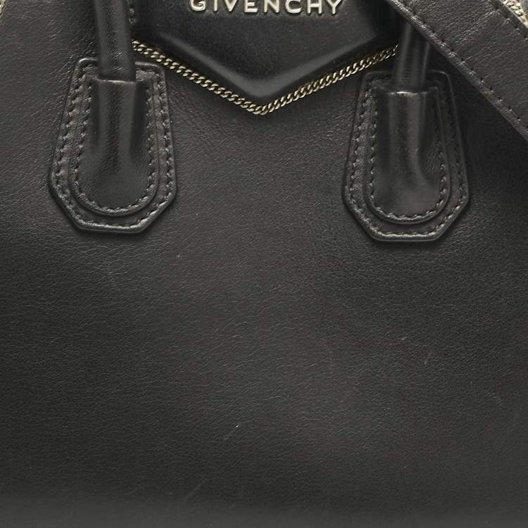 Pre Owned Givenchy Black Leather Mini Chain Embellished Antigona Satchel