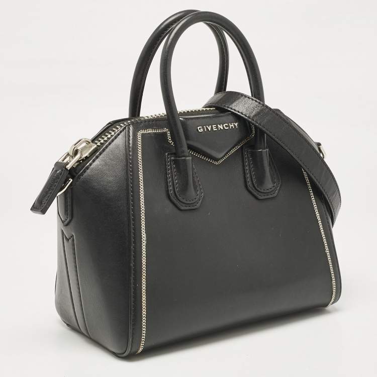 Pre Owned Givenchy Black Leather Mini Chain Embellished Antigona Satchel